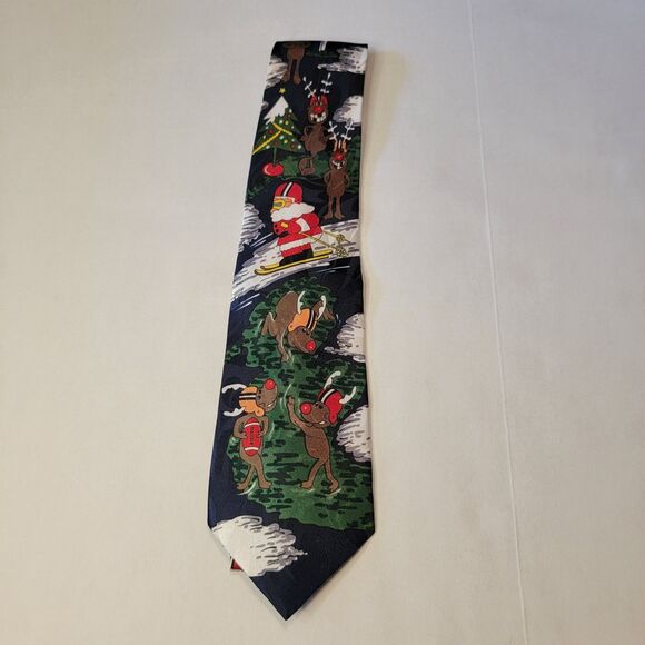 Steven Harris Handmade Christmas Tie Santa Ski Deer Football Navy Blue - Picture 2 of 4